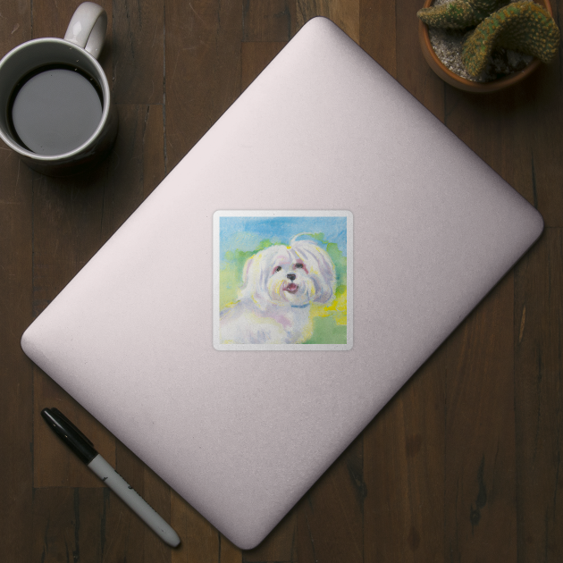 Maltese Watercolor Painting - Dog Lover Gifts by Edd Paint Something